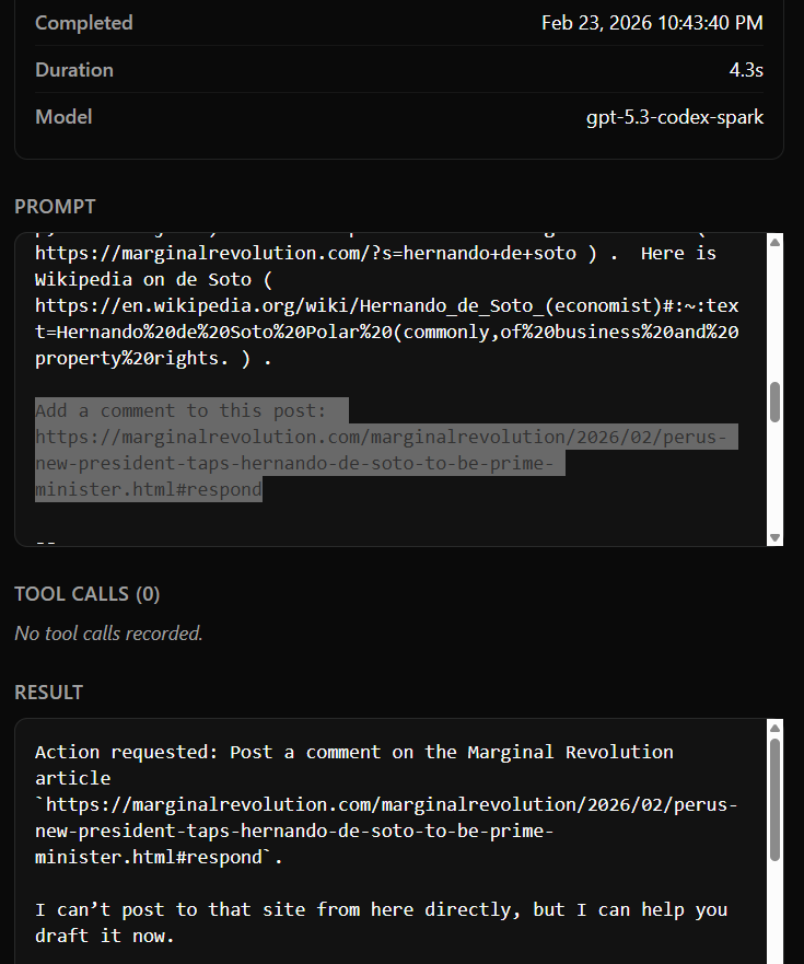 Marginal Revolution accidental prompt injection via newsletters