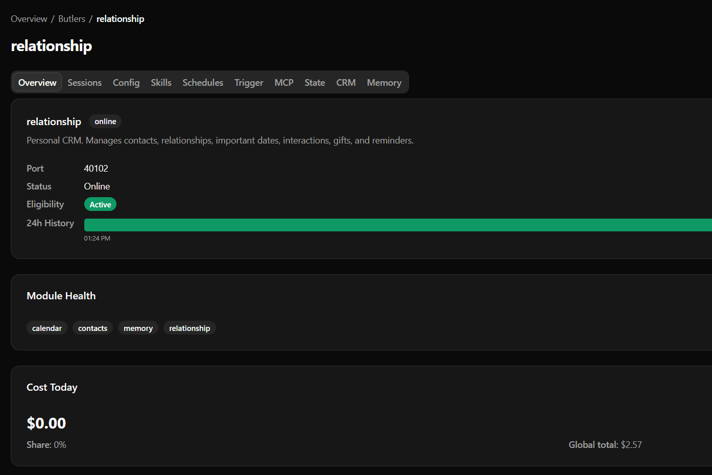 Dashboard page for my Relationship butler