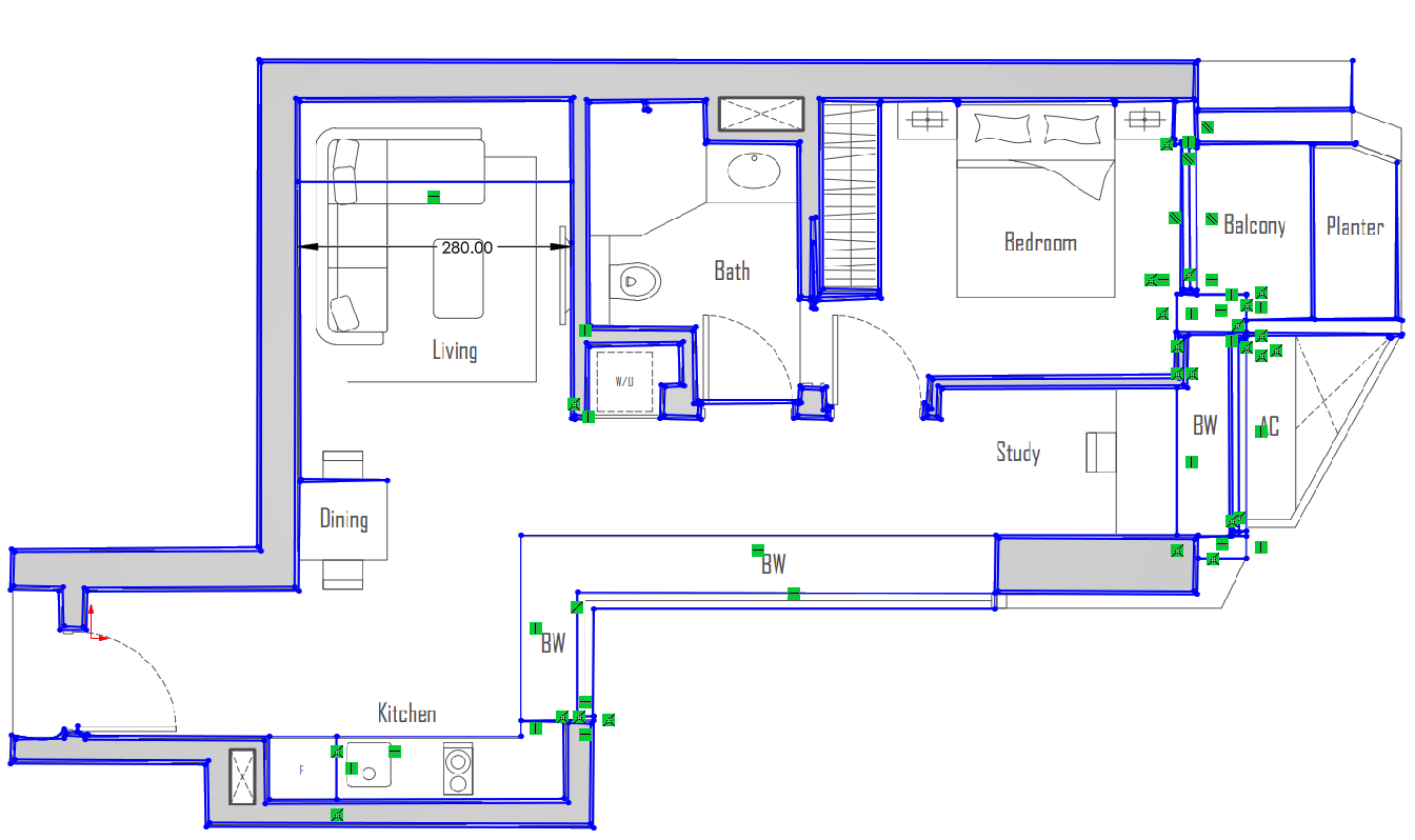 Doing one measurement of the width of the living room allows a generally-accurate extrapolation of the full apartment's size