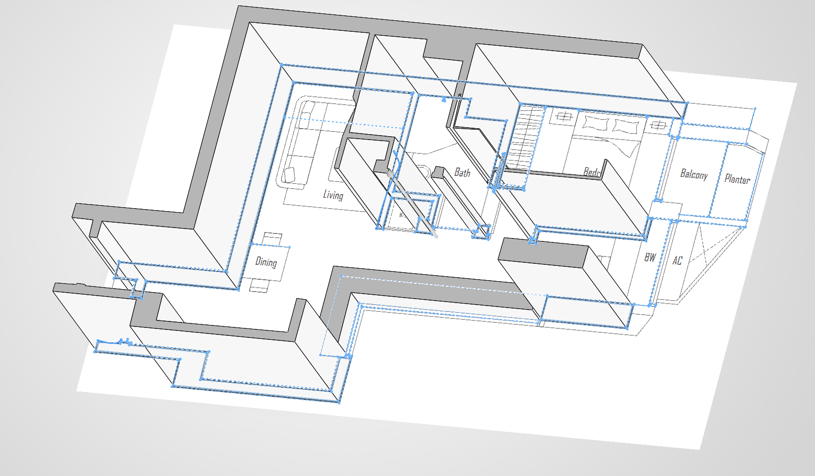 Extruding walls out of the apartment